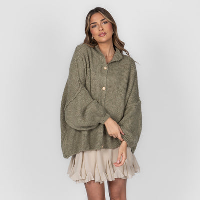 ZÉLIE™ - Cardigan Oversize CozyGlam avec Boutons Dorés Élégants