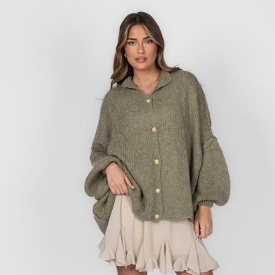 ZÉLIE™ - Cardigan Oversize CozyGlam avec Boutons Dorés Élégants