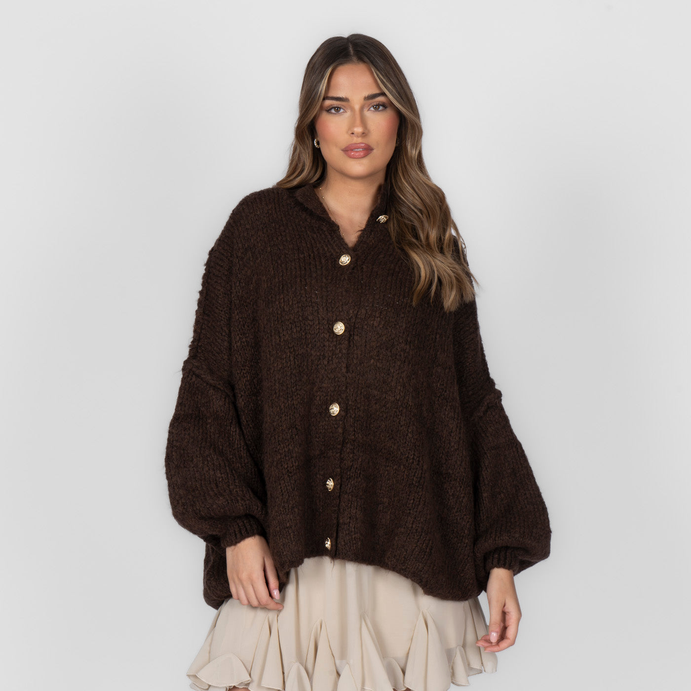 ZÉLIE™ - Cardigan Oversize CozyGlam avec Boutons Dorés Élégants