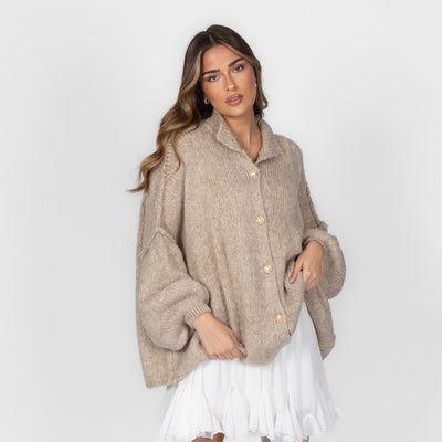 ZÉLIE™ - Cardigan Oversize CozyGlam avec Boutons Dorés Élégants