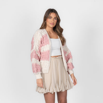 FLAVIE™ - Cardigan Knit Légère au Motif Vagues Fuchsia