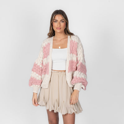 FLAVIE™ - Cardigan Knit Légère au Motif Vagues Fuchsia