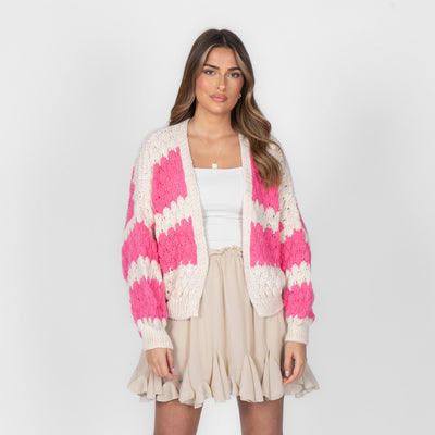 FLAVIE™ - Cardigan Knit Légère au Motif Vagues Fuchsia