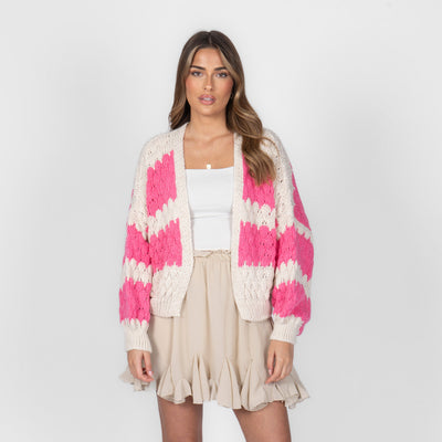 FLAVIE™ - Cardigan Knit Légère au Motif Vagues Fuchsia