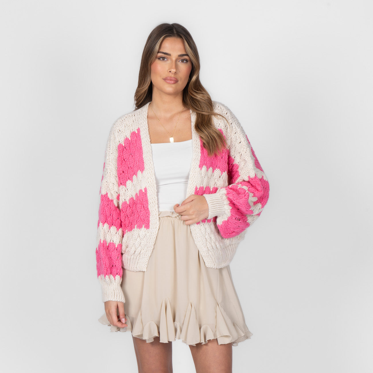 FLAVIE™ - Cardigan Knit Légère au Motif Vagues Fuchsia
