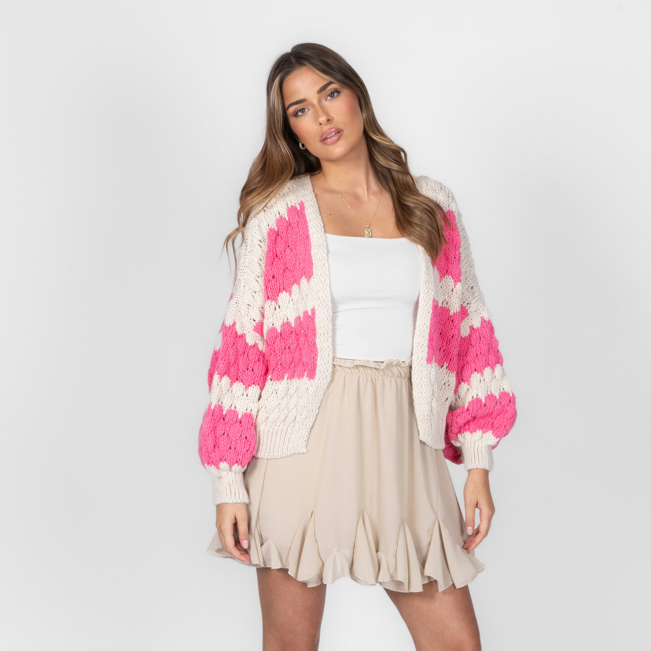 FLAVIE™ - Cardigan Knit Légère au Motif Vagues Fuchsia