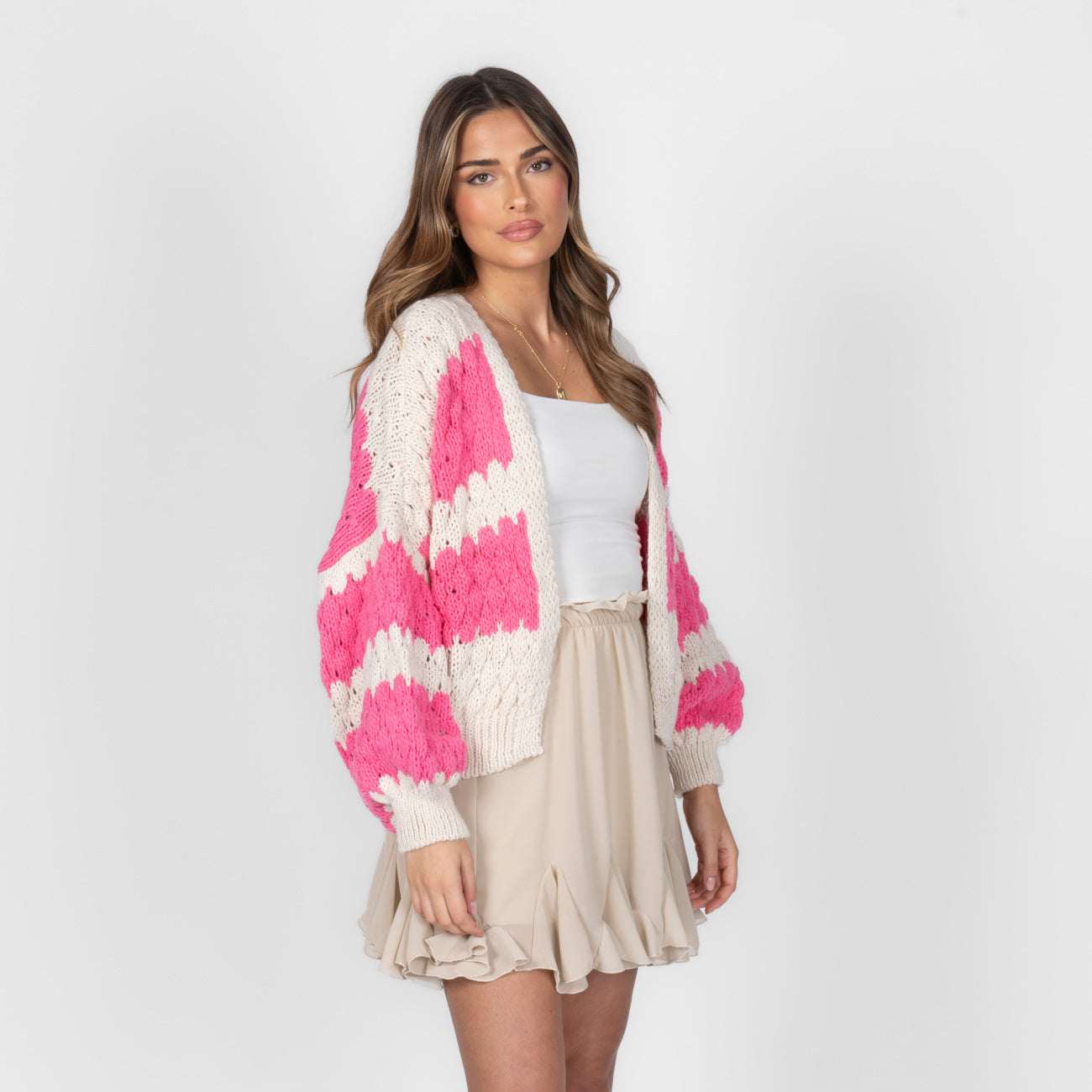 FLAVIE™ - Cardigan Knit Légère au Motif Vagues Fuchsia
