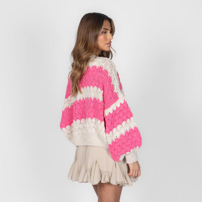 FLAVIE™ - Cardigan Knit Légère au Motif Vagues Fuchsia