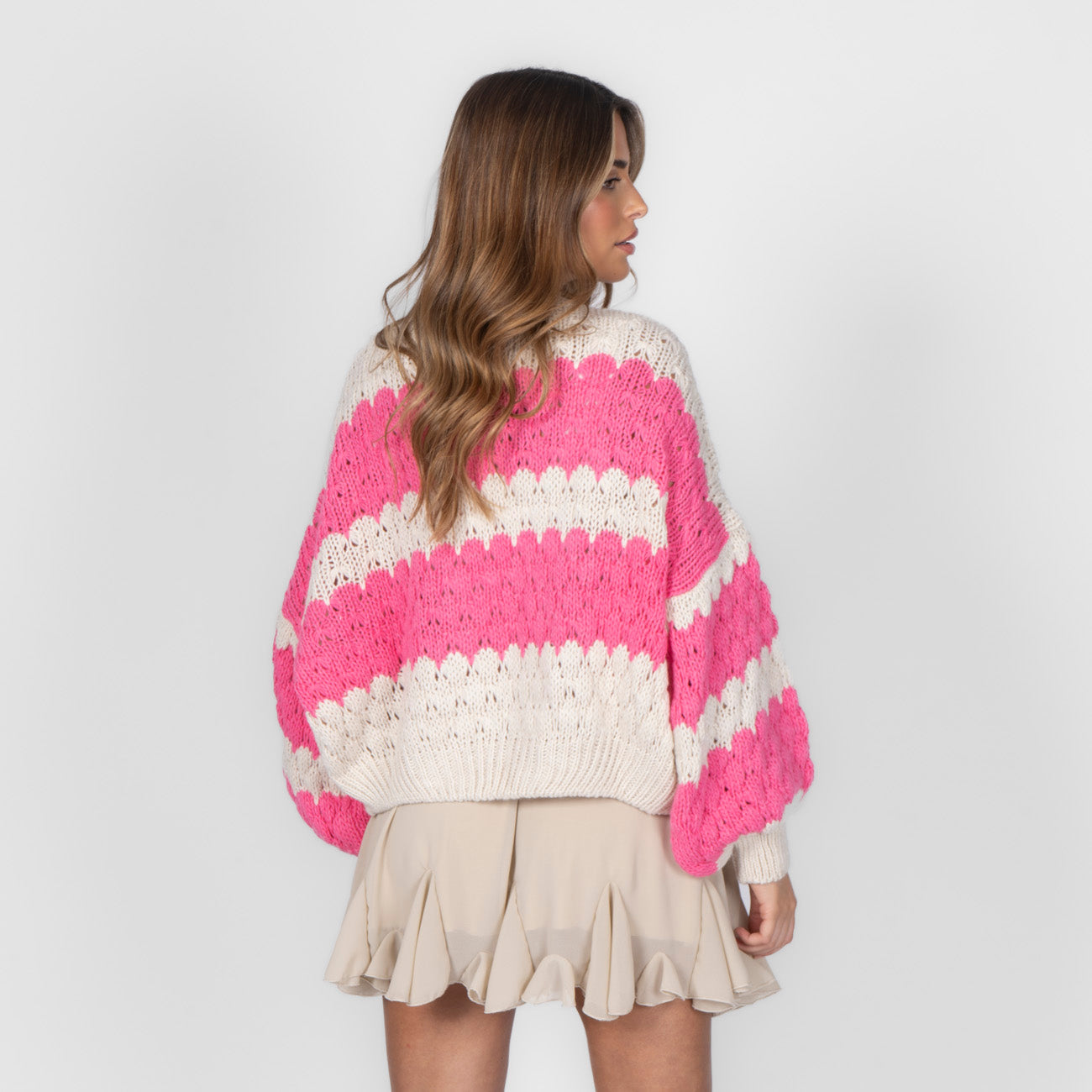 FLAVIE™ - Cardigan Knit Légère au Motif Vagues Fuchsia