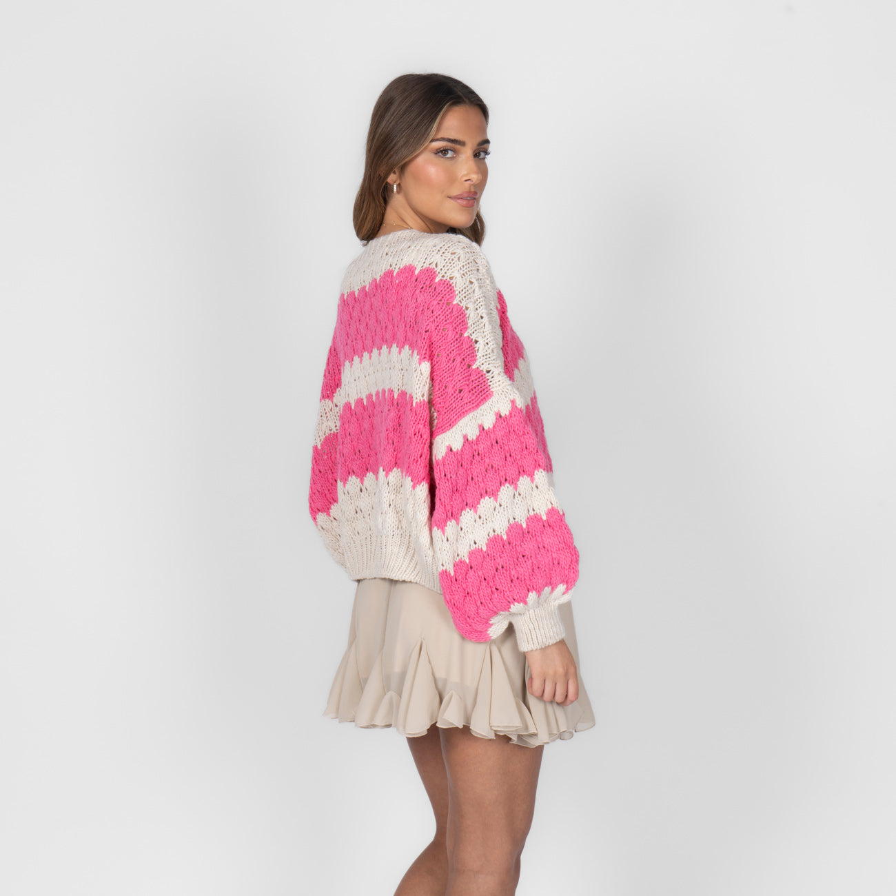 FLAVIE™ - Cardigan Knit Légère au Motif Vagues Fuchsia