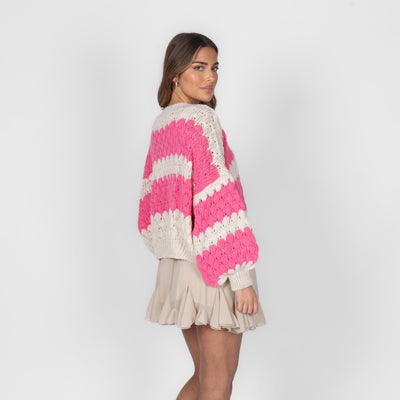 FLAVIE™ - Cardigan Knit Légère au Motif Vagues Fuchsia