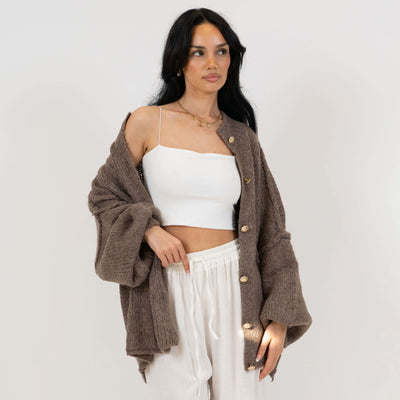 ZÉLIE™ - Cardigan Oversize CozyGlam avec Boutons Dorés Élégants