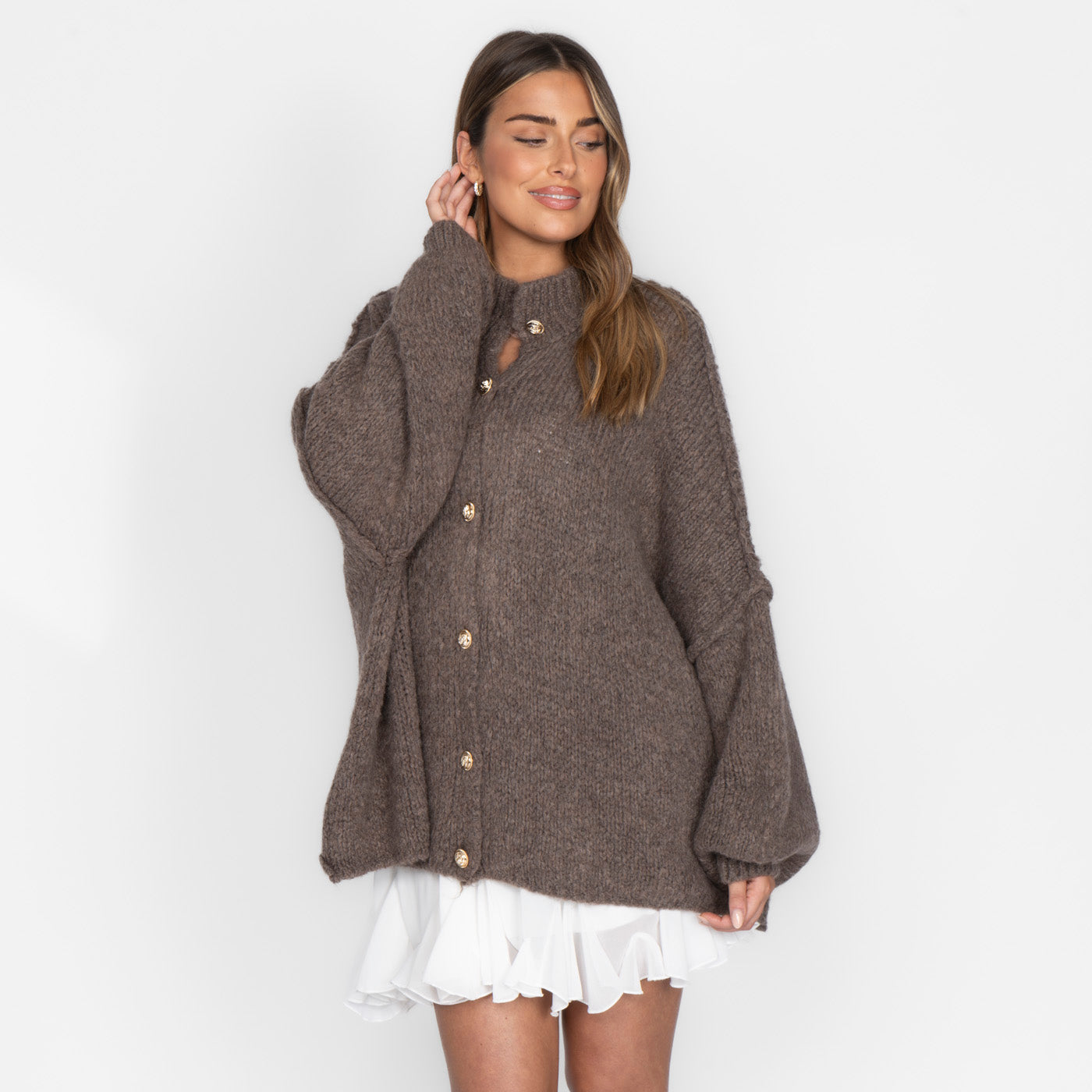 ZÉLIE™ - Cardigan Oversize CozyGlam avec Boutons Dorés Élégants