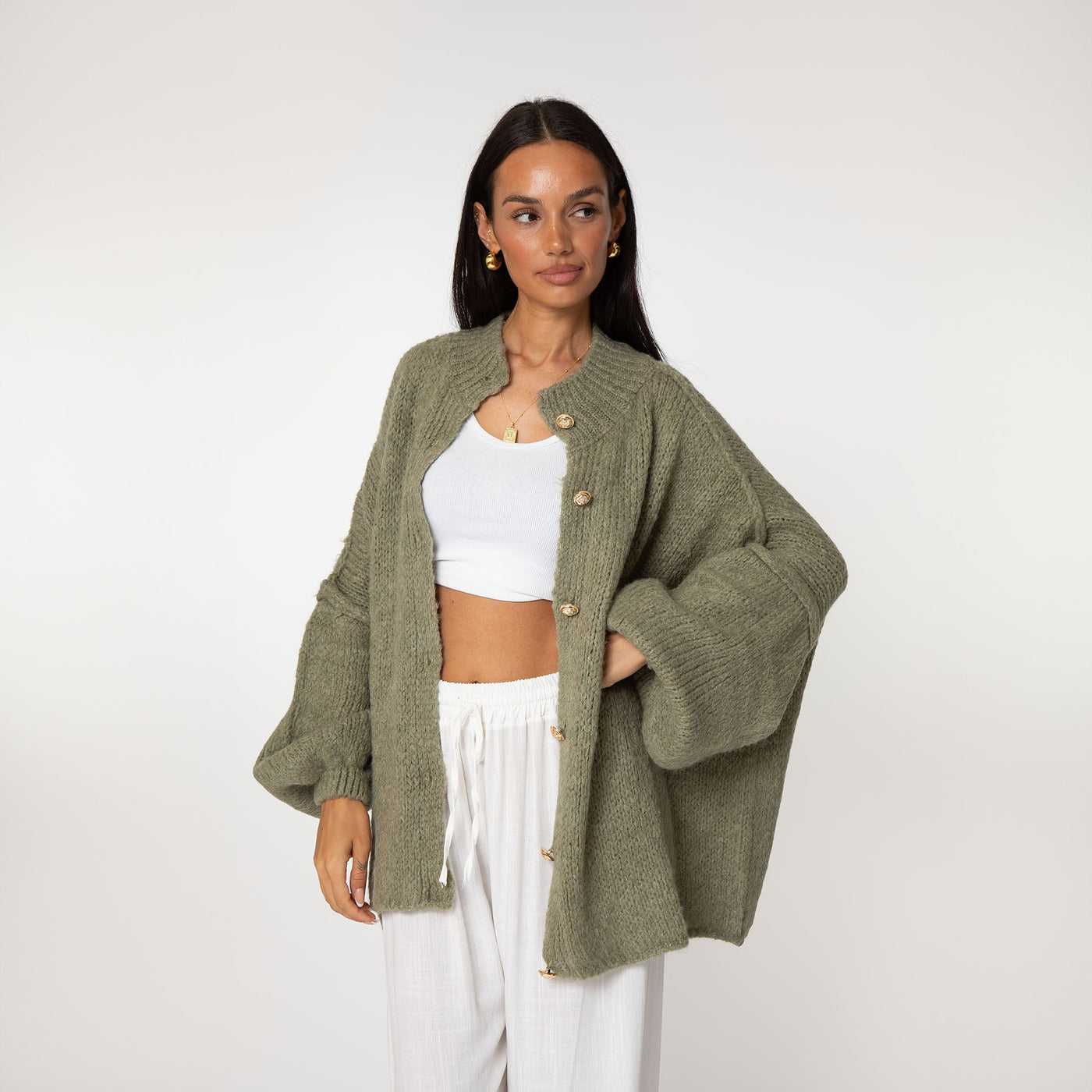 ZÉLIE™ - Cardigan Oversize CozyGlam avec Boutons Dorés Élégants